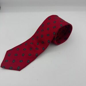 Custom Design Mens Silk Tie Red Green Micro Paisley Teardrop Hand Made Necktie